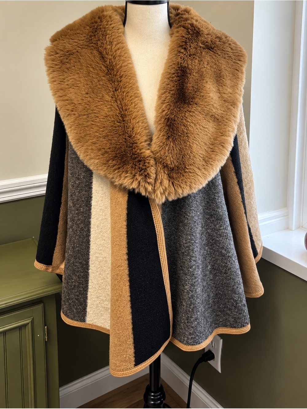 Clara Cape with Faux Fur Trim by CoCo & Carmen
